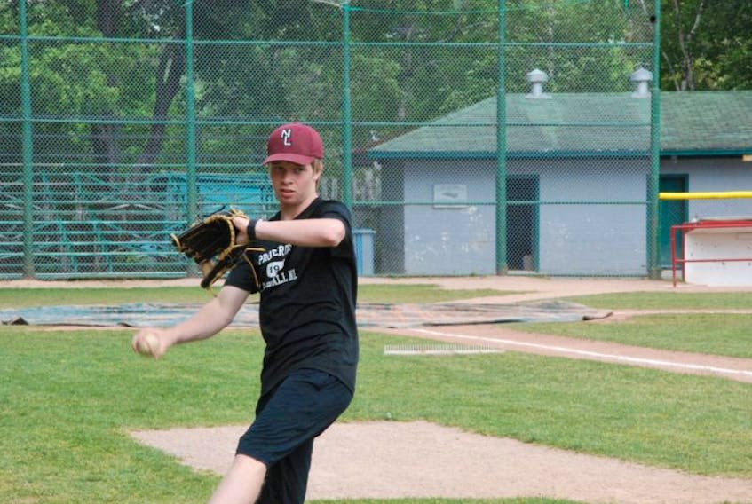 Braden Lockyer has a toss with Lucas Park at Jubilee Field on Tuesday afternoon. The two, along with Brogan Walsh, will be playing with Newfoundland and Labrador’s U15 male baseball team at the 2017 U15 nationals next month.