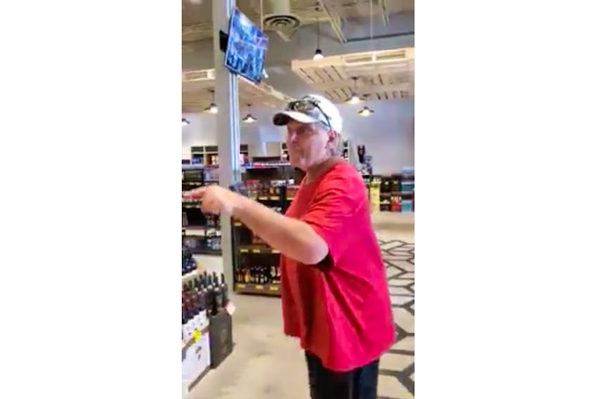 A man who went on a racist, anti-immigrant rant caught on video entered Olympia Liquor Edmonton on 137 Avenue yelling about wearing a mask on Sunday, Aug. 2. 2020. 