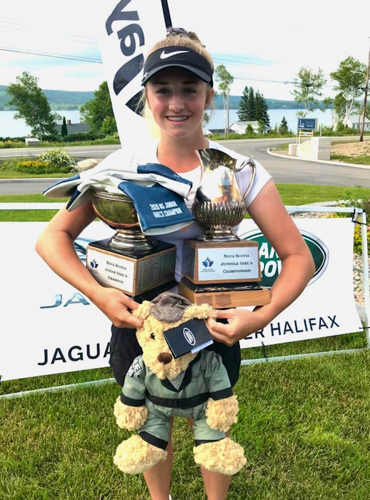 Ashburn's Abbey Baker shows off the hardware after capturing the 2020 provincial junior girls' championship at The Lakes Golf Course in Ben Eoin. - Contributed