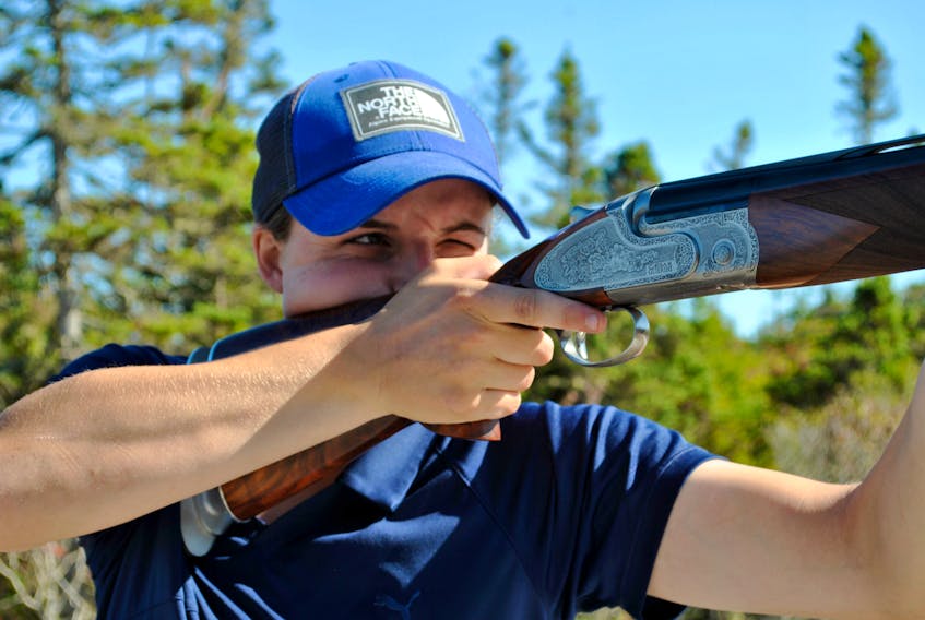 Janaya Nickerson, of Cape Sable Island, takes aim. The 24-year-old is the first lady shooter to win the Atlantic Provinces ATA trapshooting handicap title.