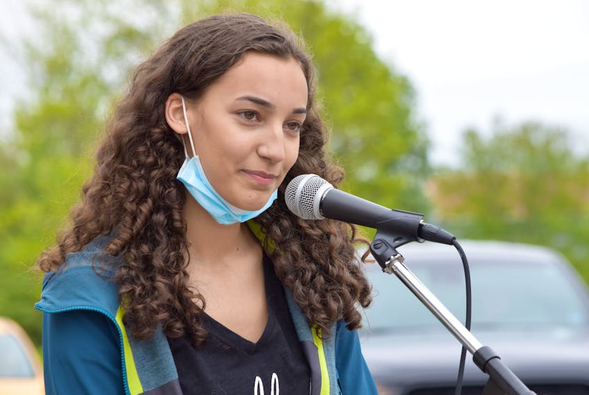 Vanessa Hartley gets ready to address the crowd at the Black Lives Matter Unity March in Shelburne last year. Hartley has been chosen as the 2021 representative Volunteer of the Year for the Municipality of Shelburne.