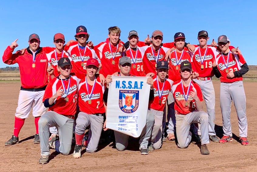 The Barrington Barons are the Nova Scotia Schools Athletic Federation (NSSAF) Division 2 Boys Baseball champions for the 2019/20 season. From left to right back row: Coach Tristan Reede, Jordan Belliveau, Teagan Scott, Nate Wickens, Ben Nickerson, Ethan Shand, Owen Penney, Ethan Brannen and Evan Locke. Front row: Drew Goreham, Brandon Townsend, Keigan Sears, Zachery Townsend and Jacob Matthews.