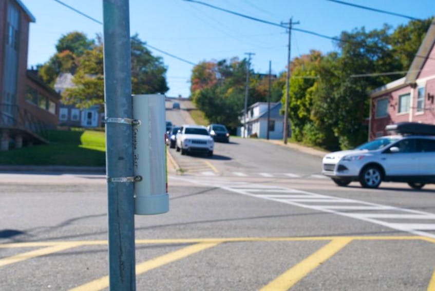 The crosswalk at Water Street near the Digby post office, where the flag holder now sits empty after several flags were stolen from its location, along with crosswalk flag stations at the Warwick and Mount Street intersection, and Victoria Street in front of the Dairy Queen.