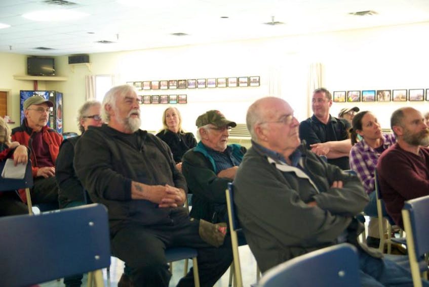 Digby’s public meeting to discuss last year’s herring deaths reached a consensus that “we still know nothing” and left many feeling frustrated. Pictured third from left is Ross Morrell, one of the event's most outspoken attendees with his brother Vic beside him. Harold Neil sits fourth from the right.