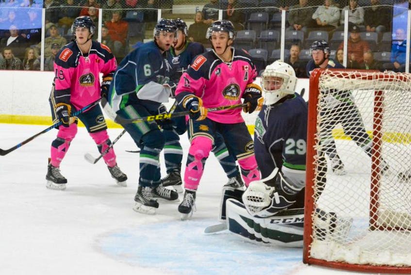 The Yarmouth Mariners unveilved their Pink in the Rink 2017 jerseys during an Oct. 6 game versus the St. Stephen Aces.