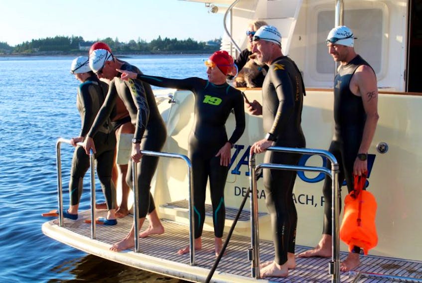 Participants in a Yarmouth harbour swim get ready to hit the water Friday, Sept. 8. The Yarmouth swim – along with harbour swims in some other Nova Scotia locations – helped kick off the provincial government’s annual workplace campaign to raise money for the United Way.
