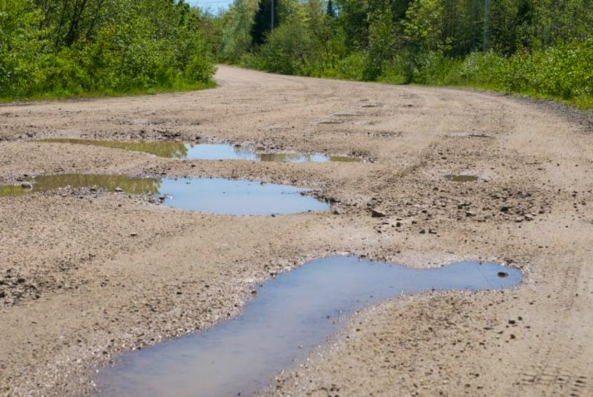 What Sissiboo Road looked like June 2 after one evening of rain. Even without steady rain potholes and puddles are a common sight.