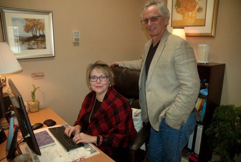 Joan and Mike Donaldson in their new office in Yarmouth.