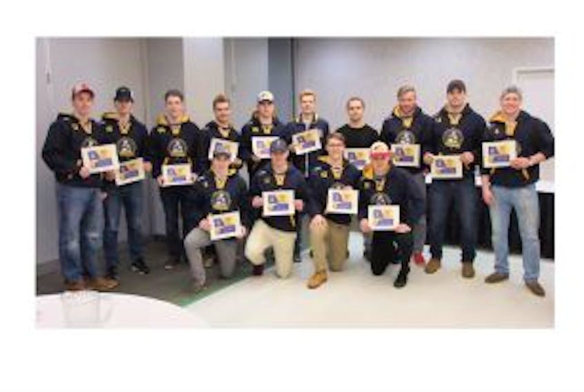 ['Back row (left to right) Connor Peveril, Andrew Martell, Matt Barron, Justin Ritcey, Mateo Short, Aaron Maillet, Max Robitaille, Alex Mann, Duncan McKie, Ryan Daley. Front row (left to right) Noah McMullin, Matt Warner, Jalen Gillard, Lawrence Lyver']