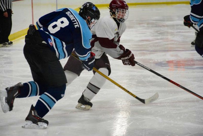 Par-en-Bas Shark Dominic Surette and Yarmouth Viking Brad Jones competing in a previous Cook’s Cup. Both are captains of their respective teams this year and both will be graduating from high school in June.