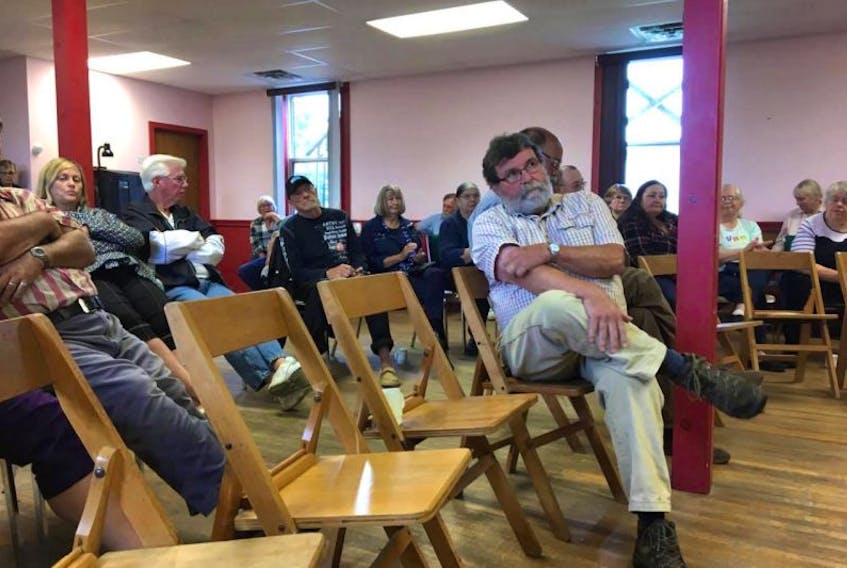 Around 65 people gathered and spoke at the Sept. 19 meeting on continuing health care in Freeport for people living in Brier Island, Long Island and Digby Neck areas now that they are without a nurse practitioner. Andy Moir, seated in the front row, was one of those who spoke.