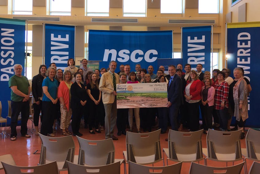 Staff, students and members of the Rotary Club celebrate the donation during the recent announcement at NSCC Kingstec Campus in Kentville.