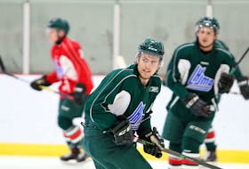 Winger Zachary L'Heureux skates during his first practice with the Halifax Mooseheads at training camp at the RBC Centre in Dartmouth on Sunday. (ERIC WYNNE)